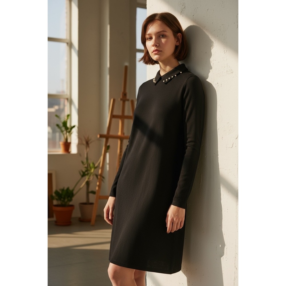 Simply Couture Women Black Dress Pearl Detail L/S Hepburn breakfast at Tiffany's